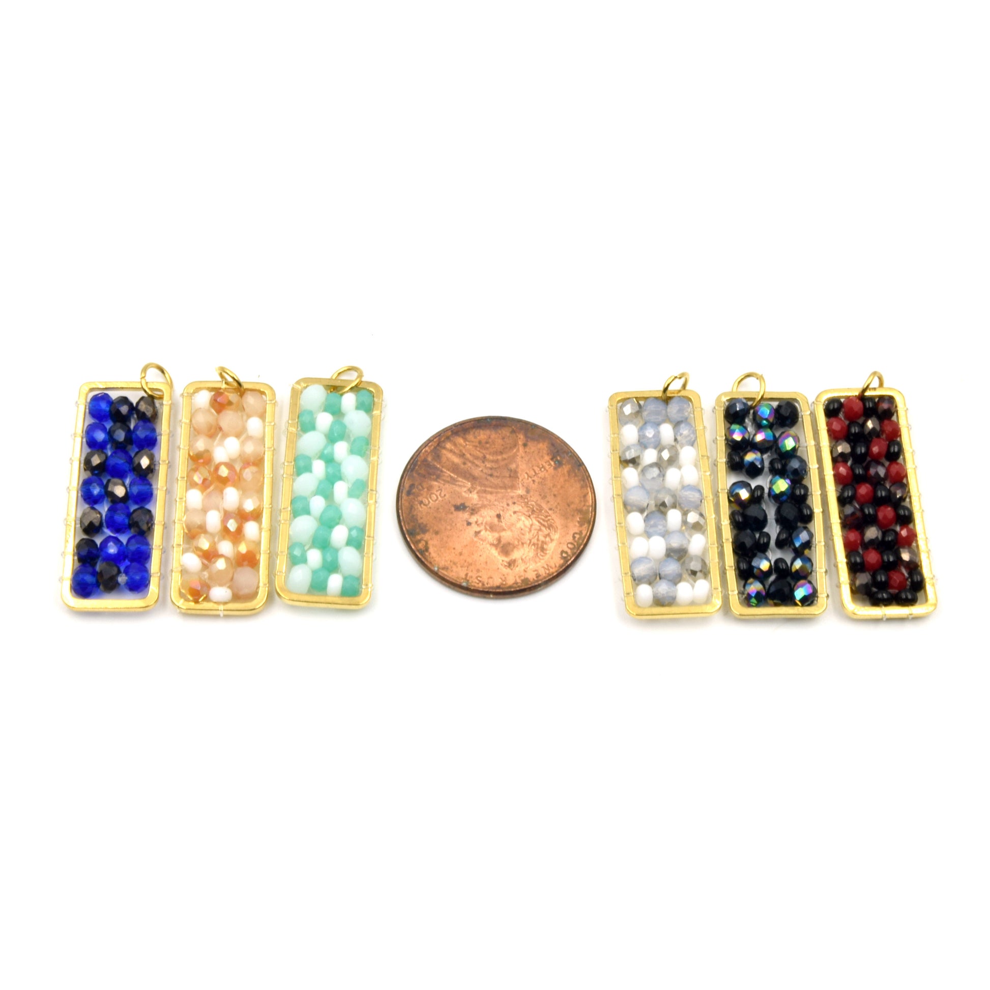 Seed Bead Pendants | Rectangle Beaded Components | Beaded Findings | Blue Red White Gray Aqua Black Pendants | Beaded Charms | 10mm x 25mm