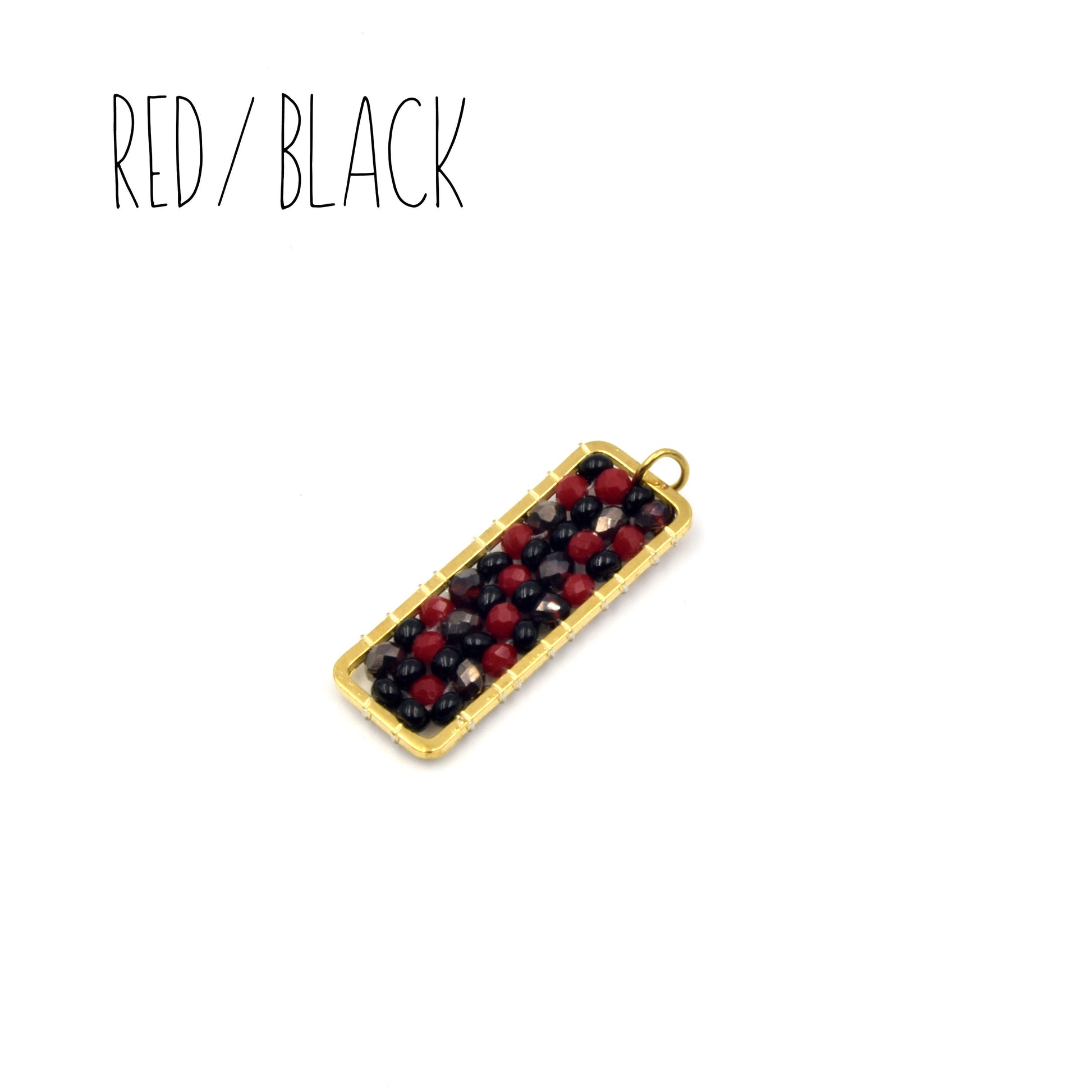 Seed Bead Pendants | Rectangle Beaded Components | Beaded Findings | Blue Red White Gray Aqua Black Pendants | Beaded Charms | 10mm x 25mm