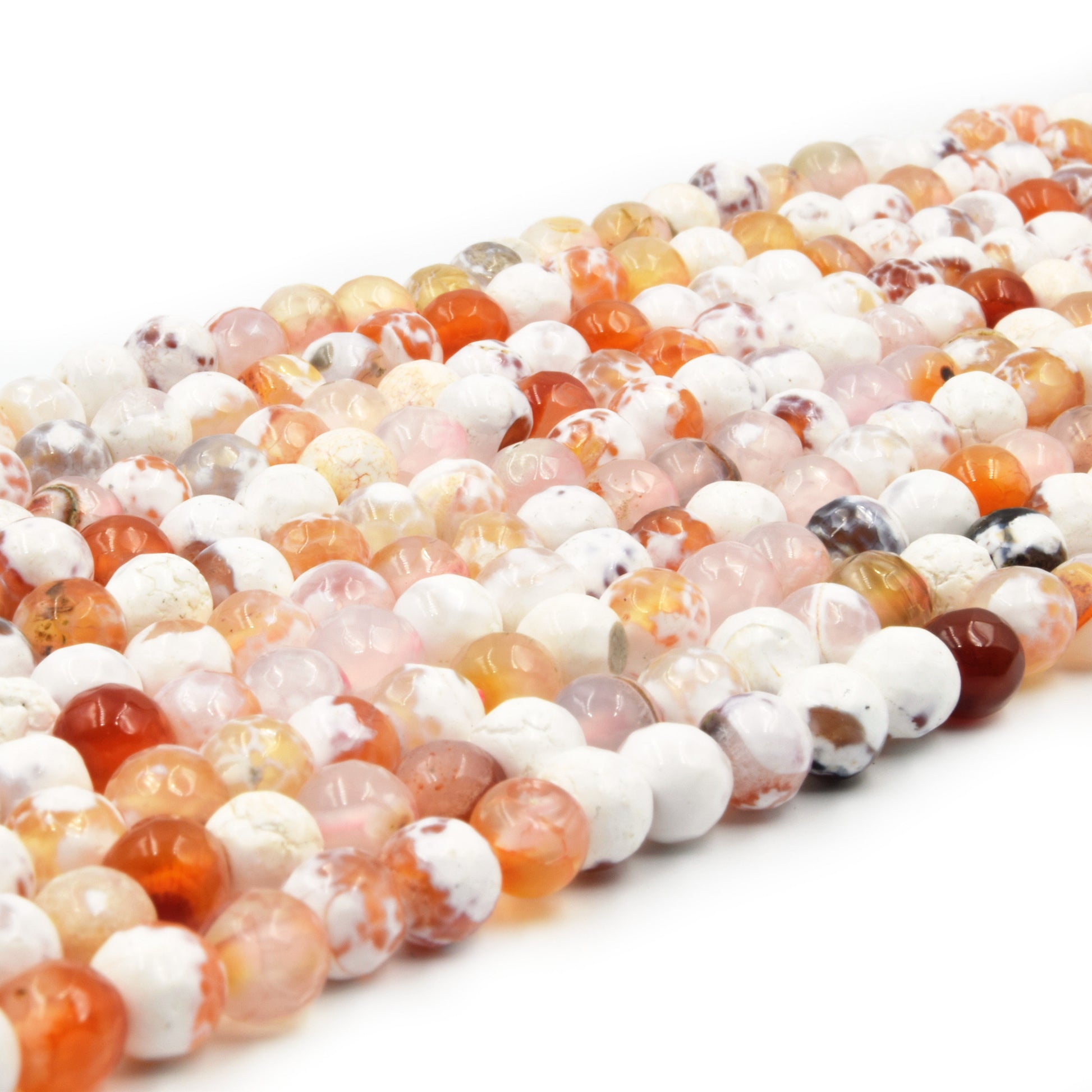 Fire Agate Beads | Dyed White Orange Faceted Round Gemstone Beads - 6mm Available