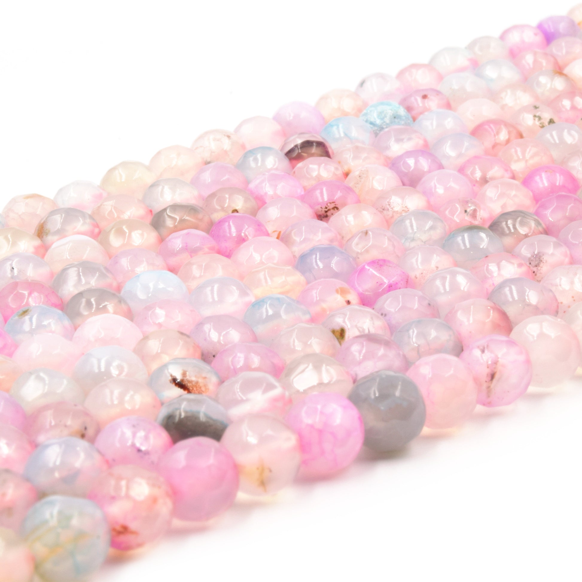 Agate Beads | 6mm Faceted Smooth Pale Pink Blue Yellow Round Gemstone Beads
