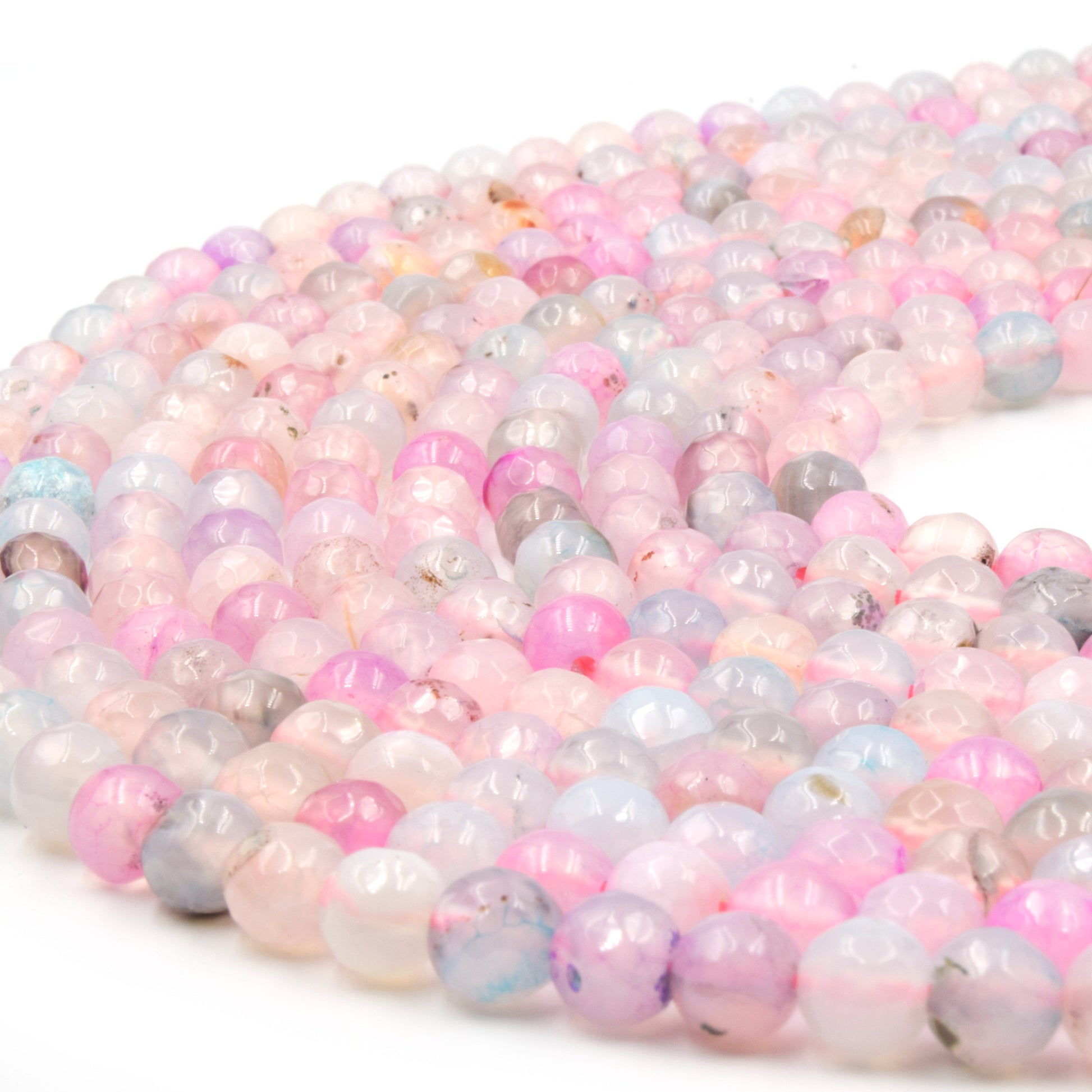 Agate Beads | 6mm Faceted Smooth Pale Pink Blue Yellow Round Gemstone Beads