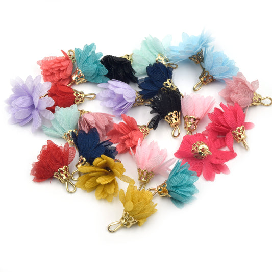 Tassels | Half Inch Tutu Tassels | Organza Tassels w/ Gold Cap - Sold in Packs of 10 | Pink, Blue, Black, Red, Purple Tassel Charms