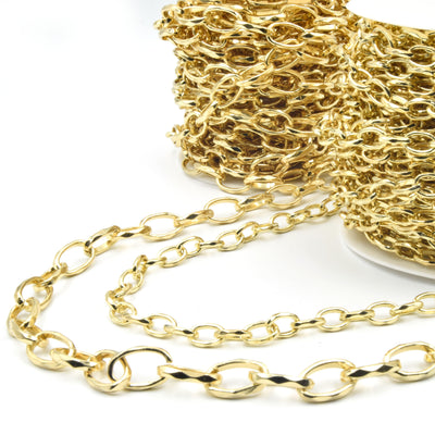 Copper Link Chain | Gold Plated Hammered Oval Link Chain | Two Sizes Available | Sold by the foot