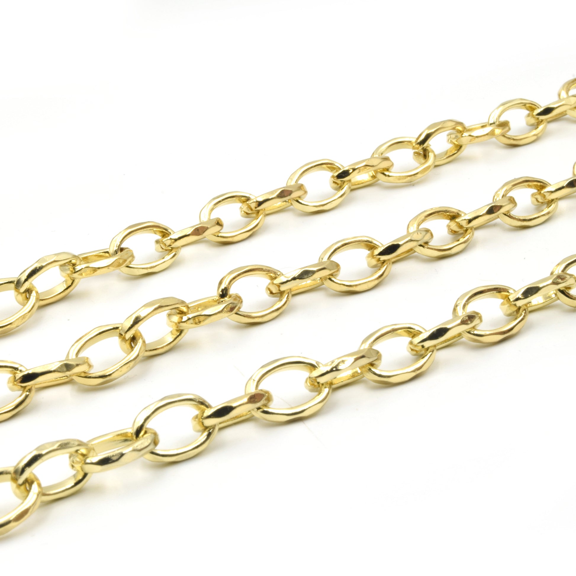 Copper Link Chain | Gold Plated Hammered Oval Link Chain | Two Sizes Available | Sold by the foot