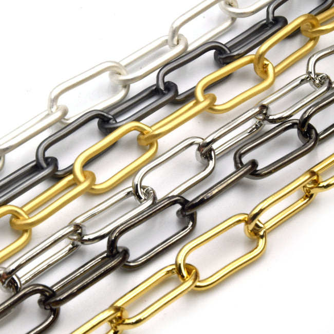 Paper Clip Chain | 8mm x 16mm Paper Clip Link Chain | Gold Gunmetal Silver Available | Glossy or Matte Finish | Sold by the foot