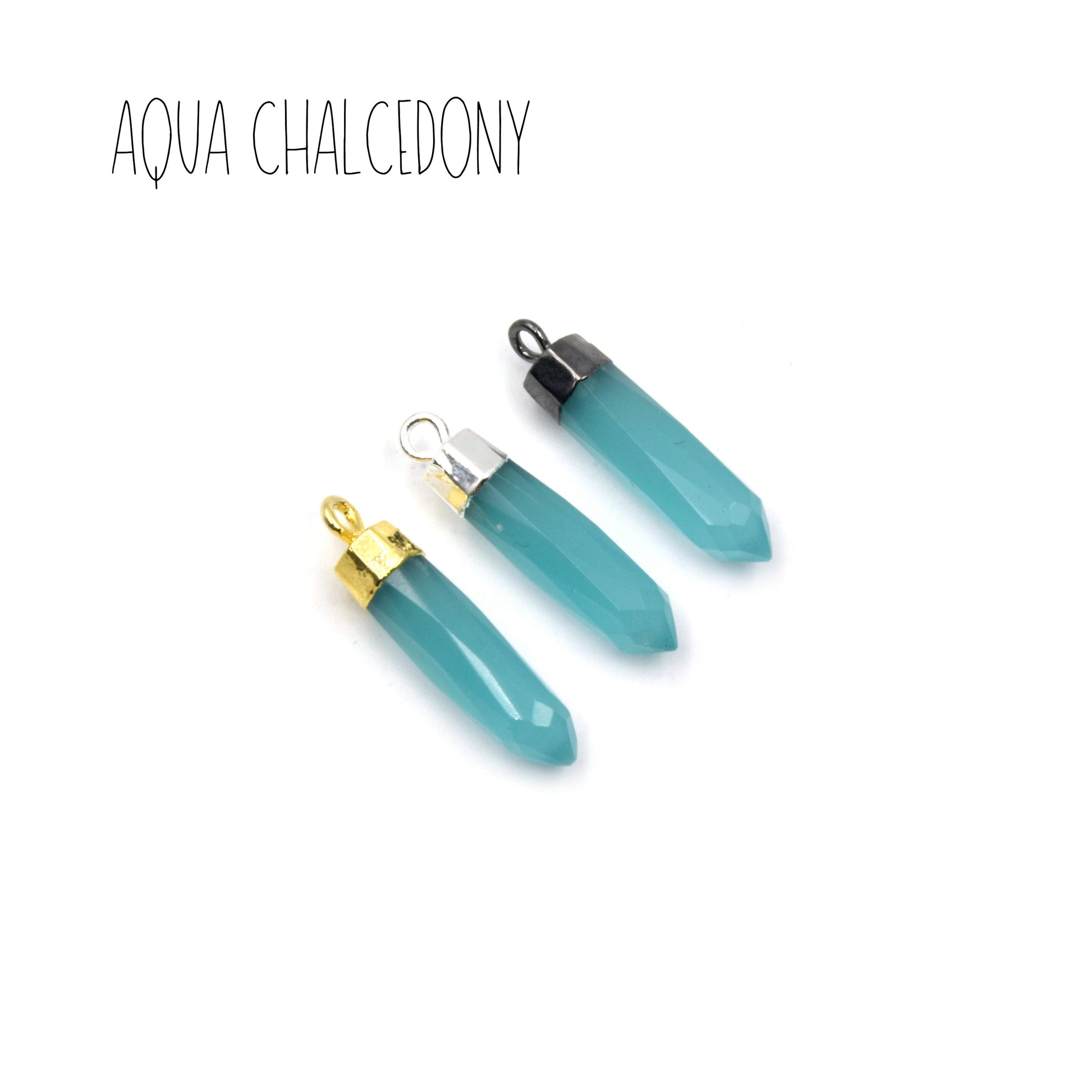Gemstone Pendant | One Inch Electroplated Point Pendants | Gold Silver Gunmetal | Onyx Peach Moonstone Lapis Chalcedony Turquoise Charms