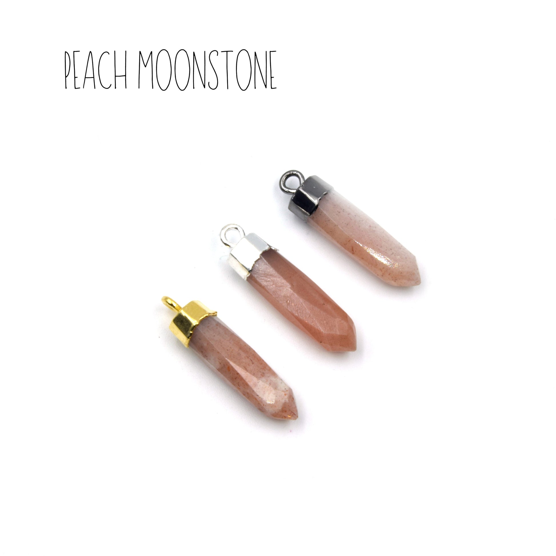 Gemstone Pendant | One Inch Electroplated Point Pendants | Gold Silver Gunmetal | Onyx Peach Moonstone Lapis Chalcedony Turquoise Charms
