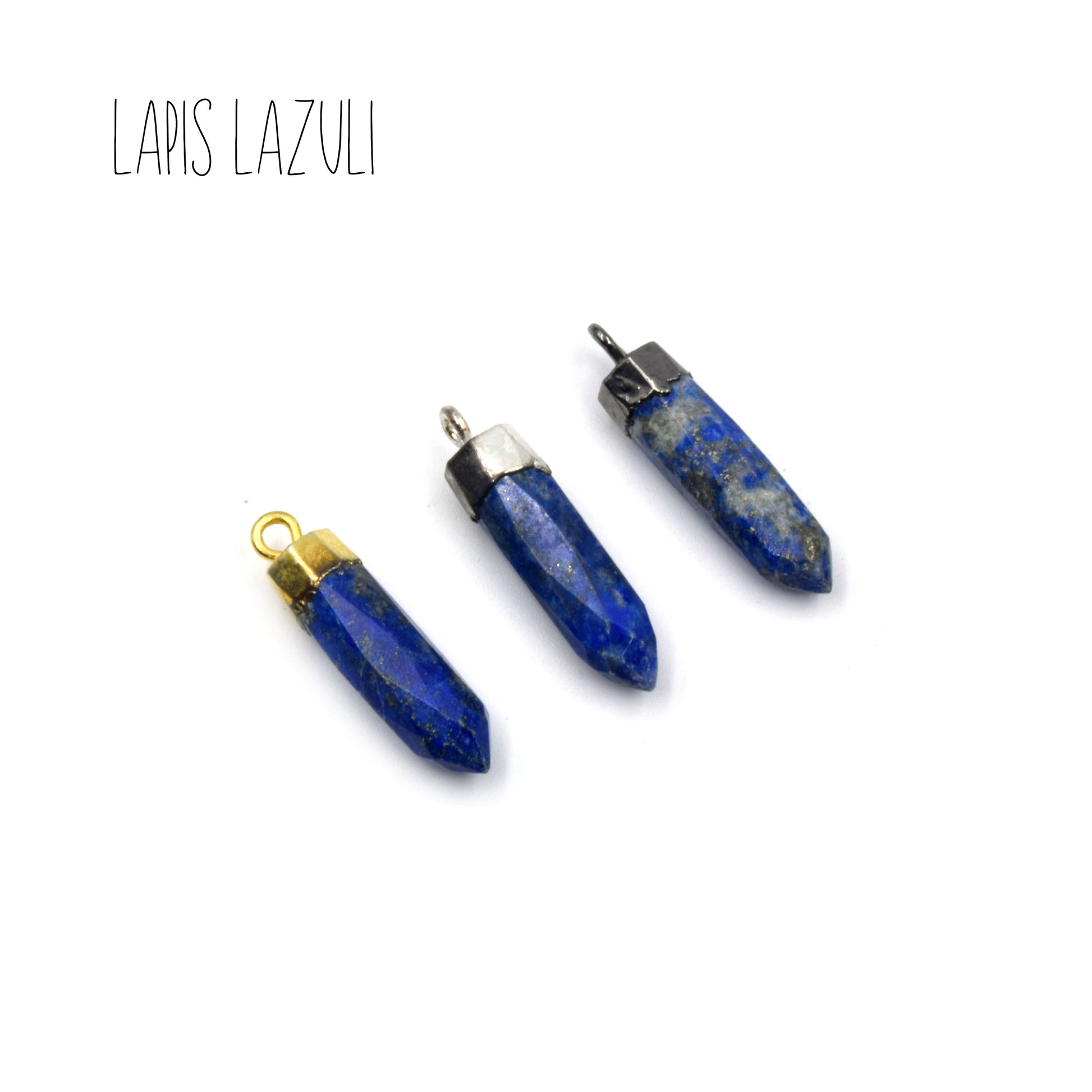 Gemstone Pendant | One Inch Electroplated Point Pendants | Gold Silver Gunmetal | Onyx Peach Moonstone Lapis Chalcedony Turquoise Charms