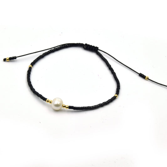 Cord Bracelet | Corded Sliding Bracelet with Pearl | Red and Black Available