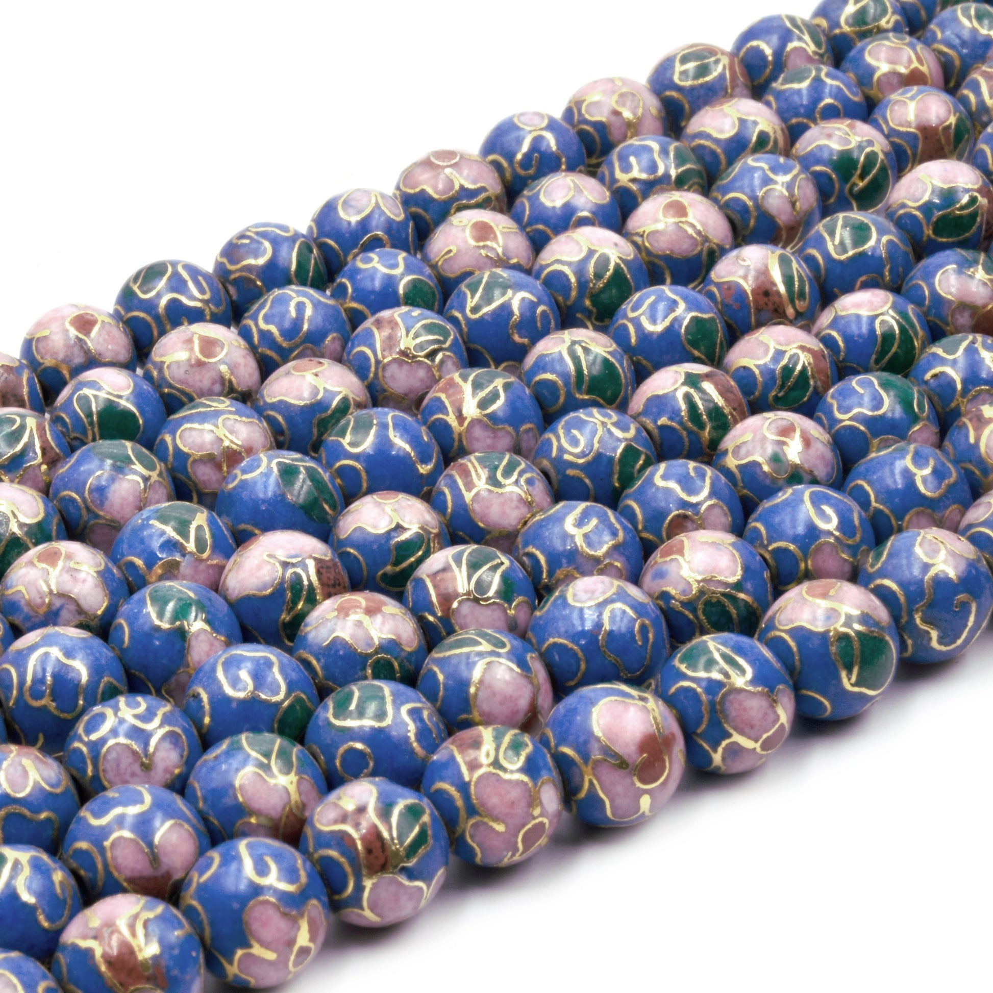 Cloisonné Beads | 8mm Decorative Floral Puffed Round/Ball Shaped Metal/Enamel Beads - Red Green Black Yellow Purple Blue Available