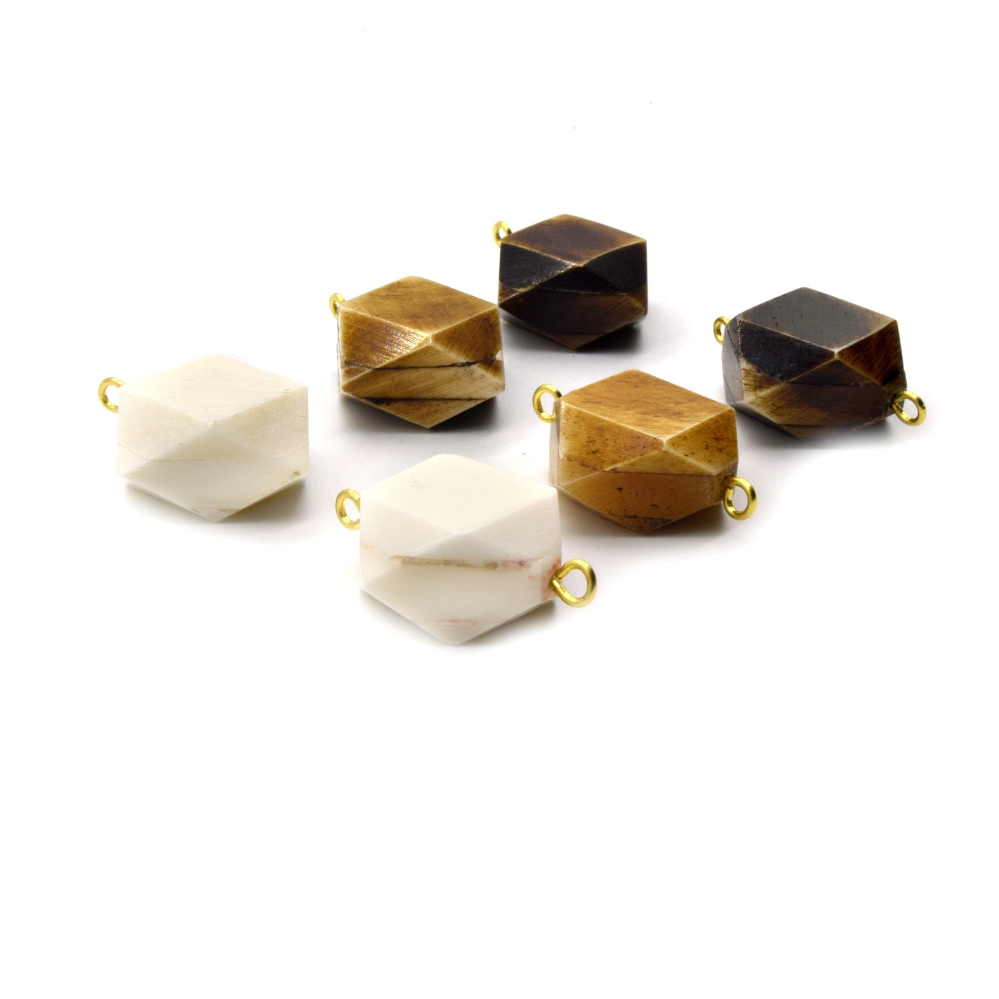 Bone Pendant Connector | Thick Hexagonal Natural Ox Bone Pendants Connector| 30mm x 30mm | White and Brown Pendants Connector