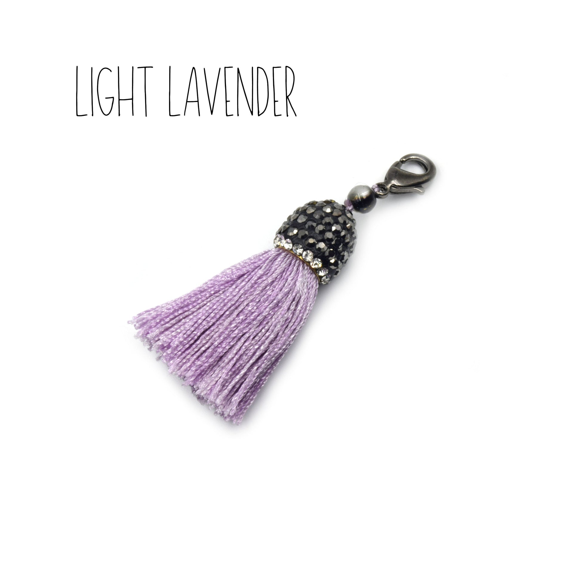 Pave Tassel Pendants | 1.25 Inch CZ Cap Tassel Silk/Polyester Thread Gunmetal Clasp | White, Blue, Yellow, Purple Tassels