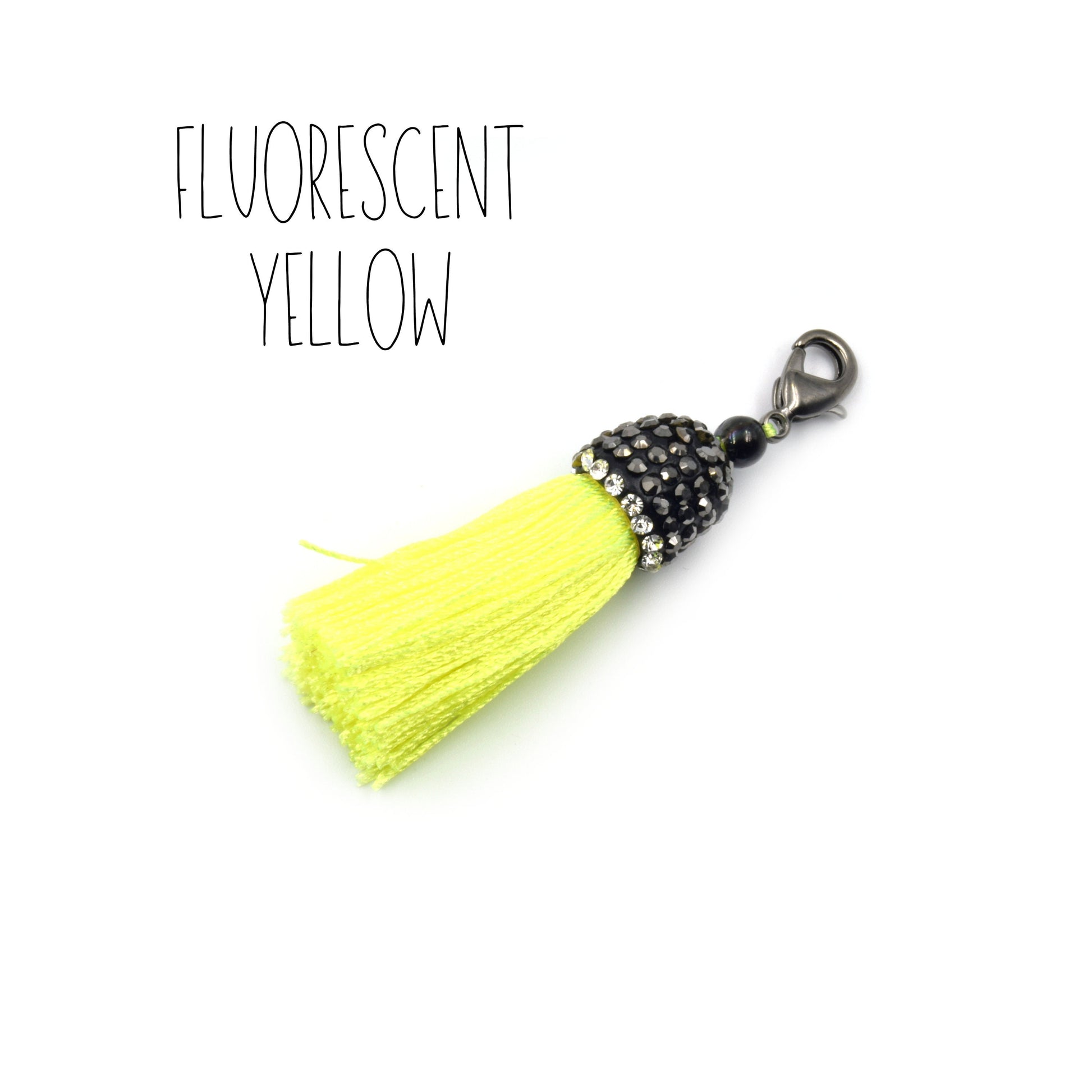 Pave Tassel Pendants | 1.25 Inch CZ Cap Tassel Silk/Polyester Thread Gunmetal Clasp | White, Blue, Yellow, Purple Tassels