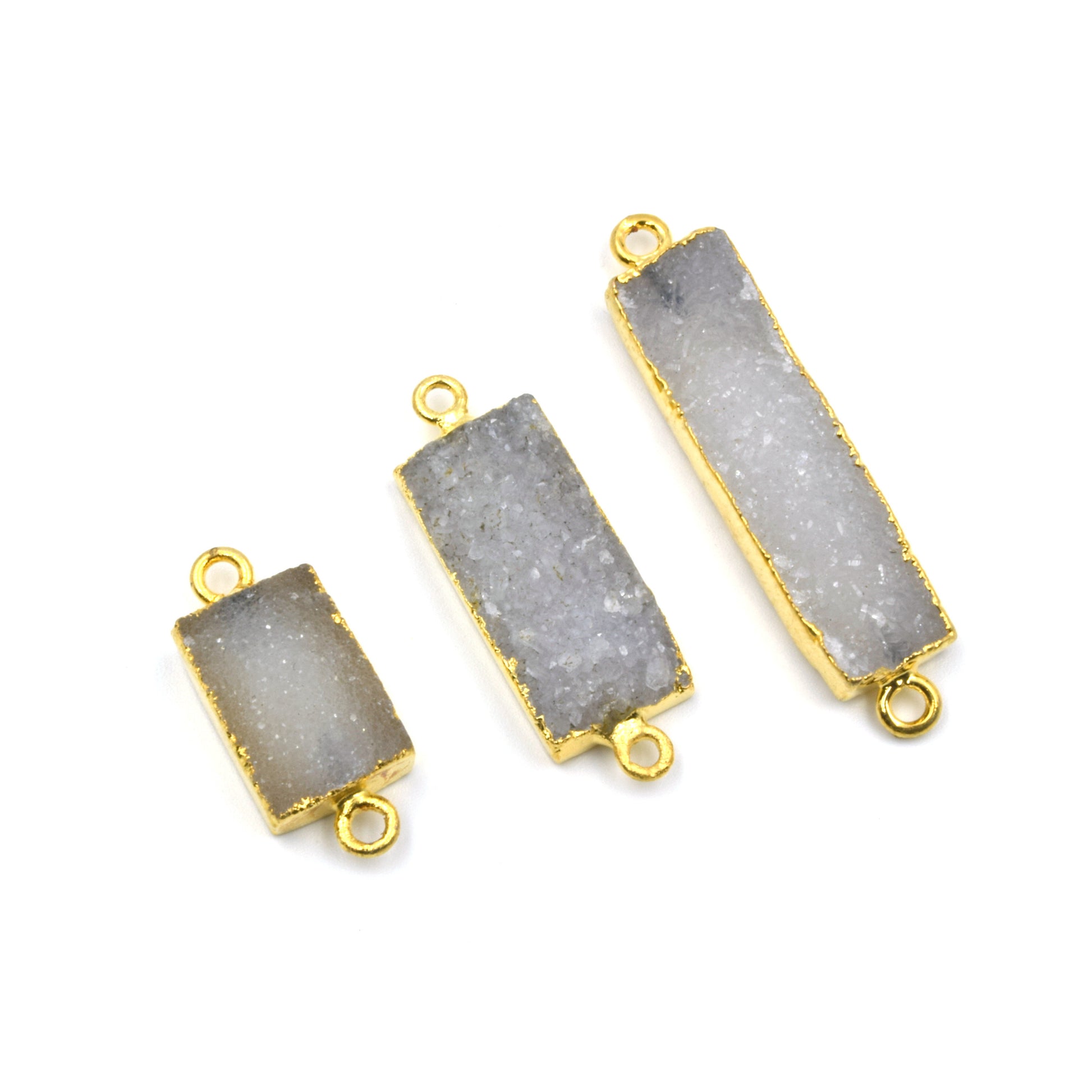 Druzy Connectors | Light Gray Rectangle Shaped Gold Electroplated Druzy Connectors | Three Sizes Available | Bracelet Connectors