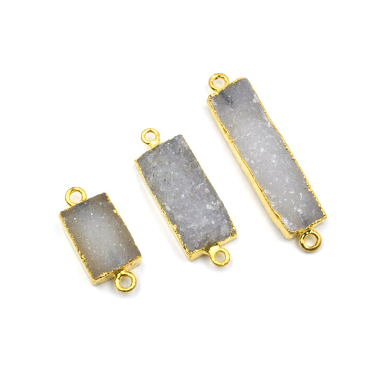Druzy Connectors | Light Gray Rectangle Shaped Gold Electroplated Druzy Connectors | Three Sizes Available | Bracelet Connectors