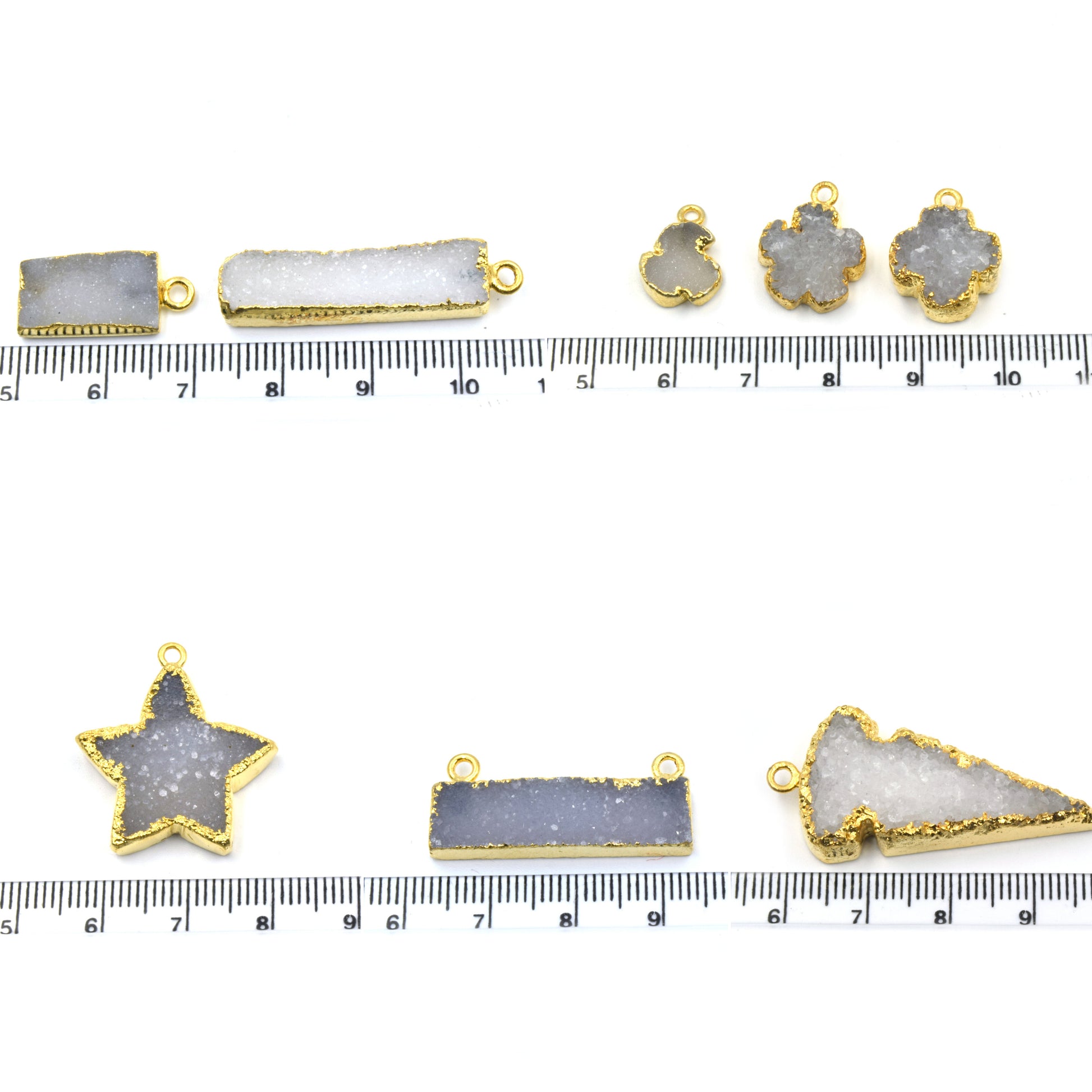 Druzy Pendants |  Electroplated White Light Gray Druzy Pendants | Clover, Flower, Rectangle, Arrowhead Pendant | Druzy Charms