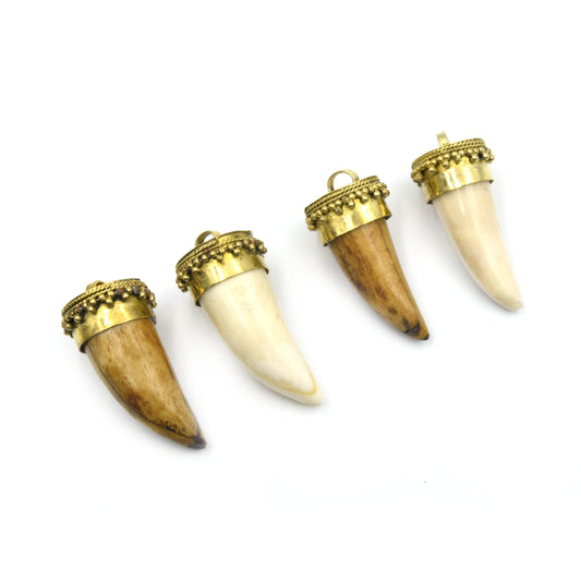 Bone Pendant | Mini Tusk/Claw Shaped Natural Ox Bone Pendant | Bone Charm | White, Brown | Multiple Sizes Available