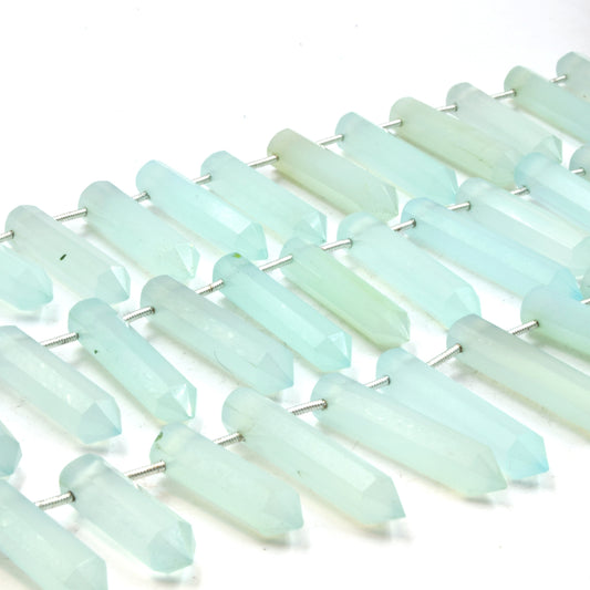 Chalcedony Beads | Faceted Natural Mint Green Chalcedony Graduated Point Shaped Beads - Hand-Cut Indian Gemstone