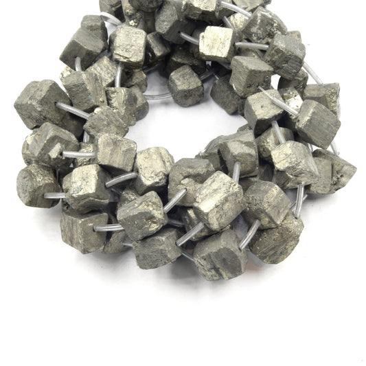 Pyrite Cube Beads | 15mm Natural Cube Shaped Rough Pyrite Beads | Natural Semi-Precious Gemstone Beads - Sold By The Strand