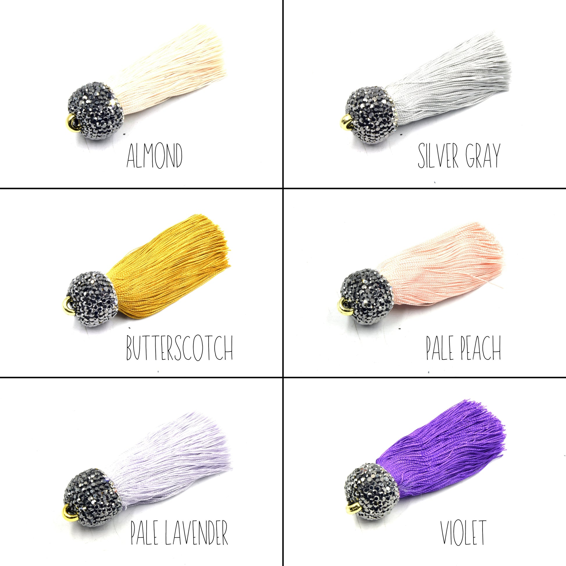Tassels | 2.5 inch Luxe Silk Tassels with Rhinestone Pave Cap | Tassel Pendant | Rhinestone Tassel | Focal Pendant | Fancy Tassel