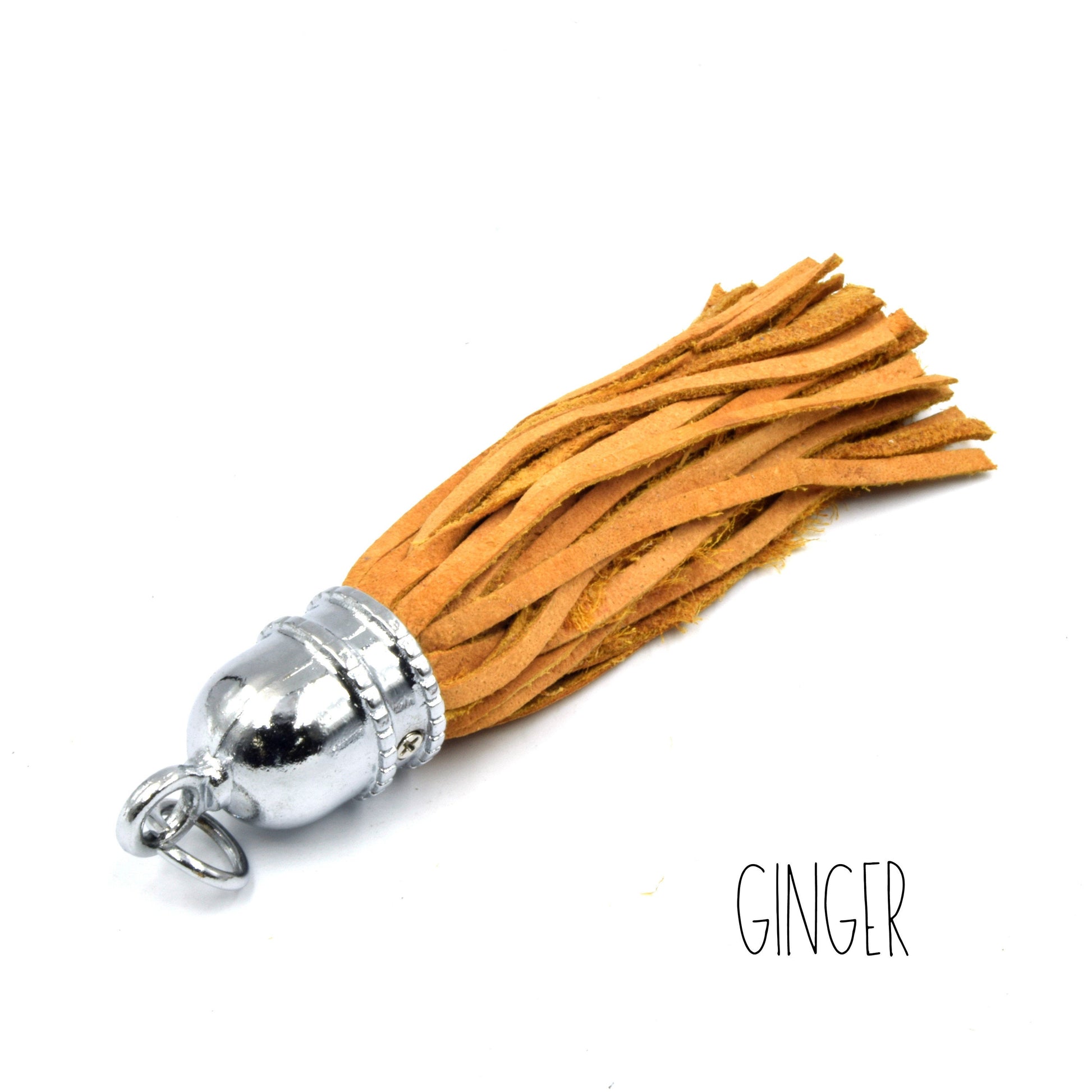 Leather Tassel | 3.5 inch Genuine Leather Silver Bullet Capped Tassel Pendant with Attached Ring | Pink Nude Tan Red Yellow Pendants