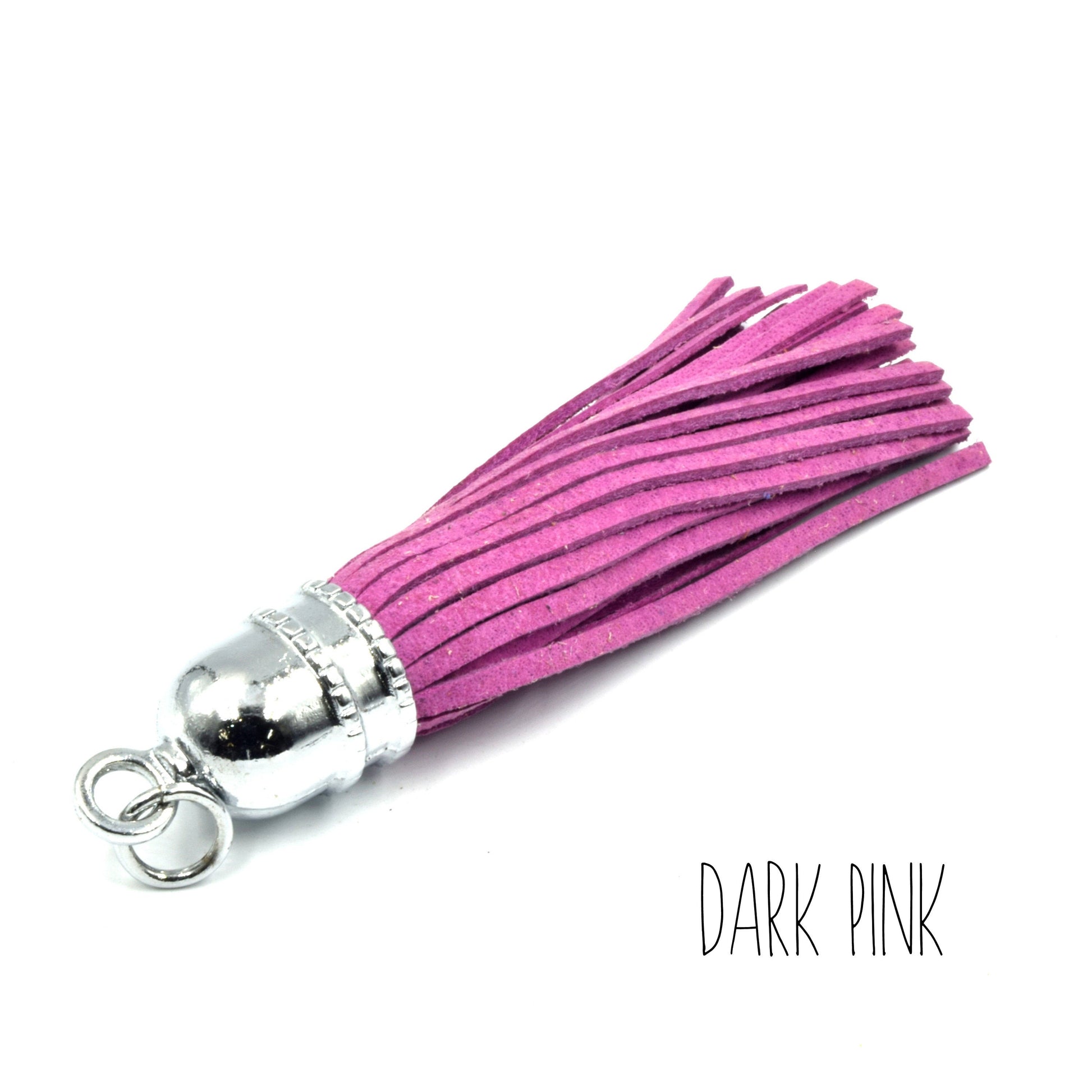 Leather Tassel | 3.5 inch Genuine Leather Silver Bullet Capped Tassel Pendant with Attached Ring | Pink Nude Tan Red Yellow Pendants