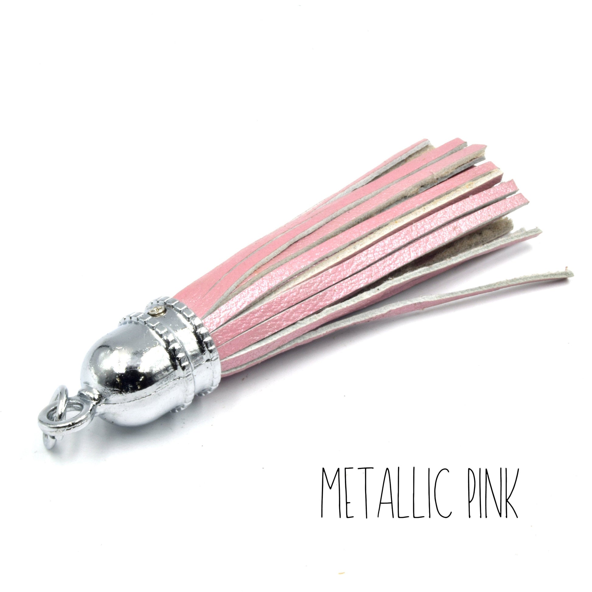 Leather Tassel | 3.5 inch Genuine Leather Silver Bullet Capped Tassel Pendant with Attached Ring | Pink Nude Tan Red Yellow Pendants