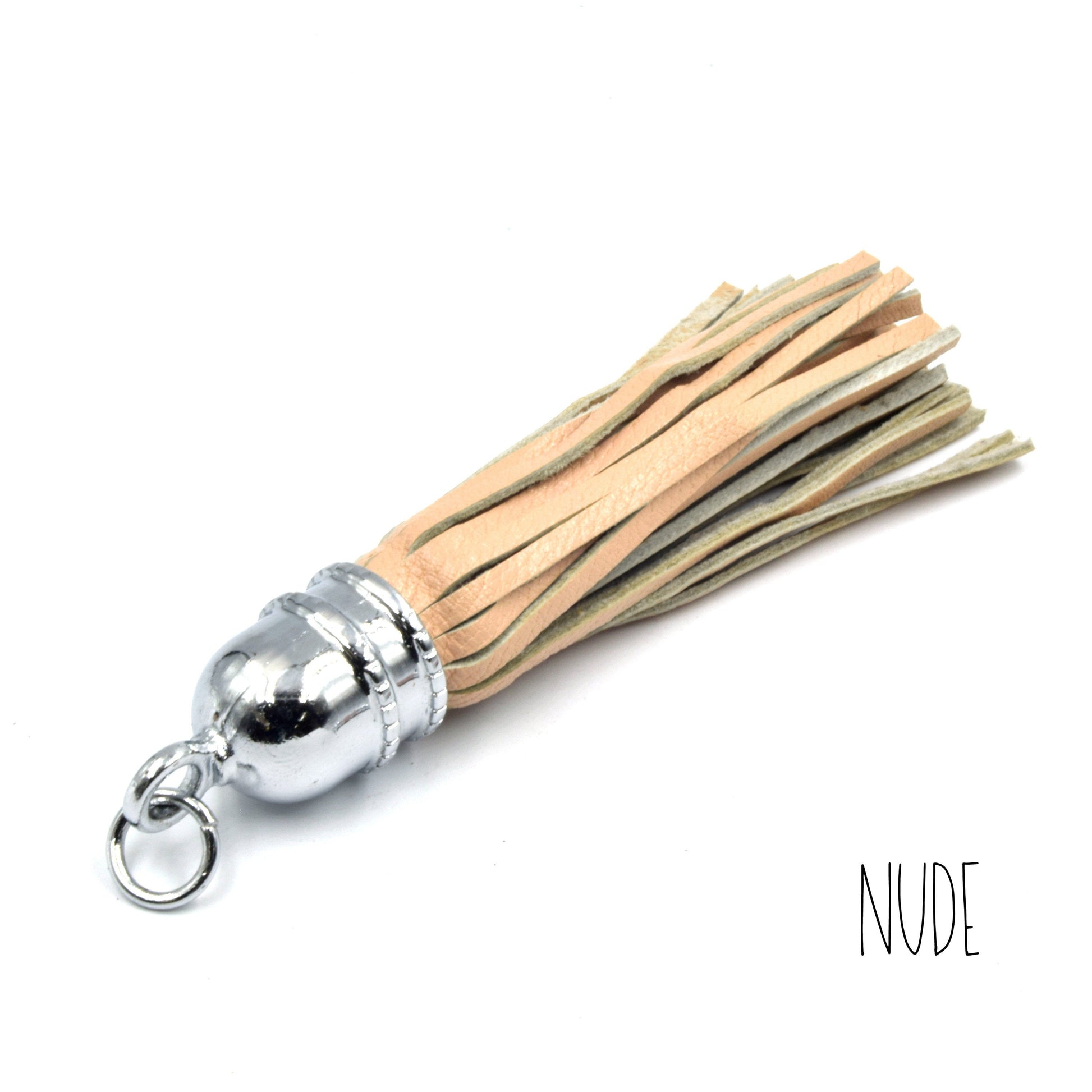 Leather Tassel | 3.5 inch Genuine Leather Silver Bullet Capped Tassel Pendant with Attached Ring | Pink Nude Tan Red Yellow Pendants