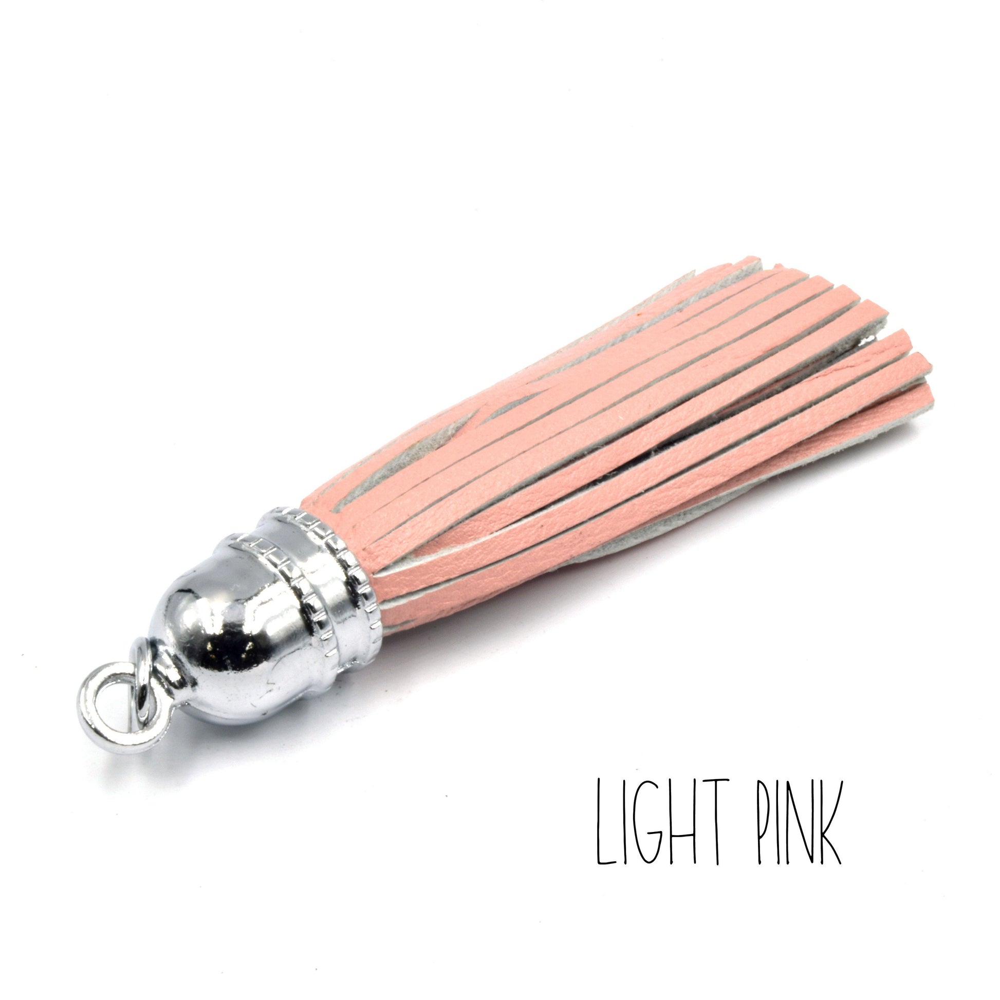 Leather Tassel | 3.5 inch Genuine Leather Silver Bullet Capped Tassel Pendant with Attached Ring | Pink Nude Tan Red Yellow Pendants
