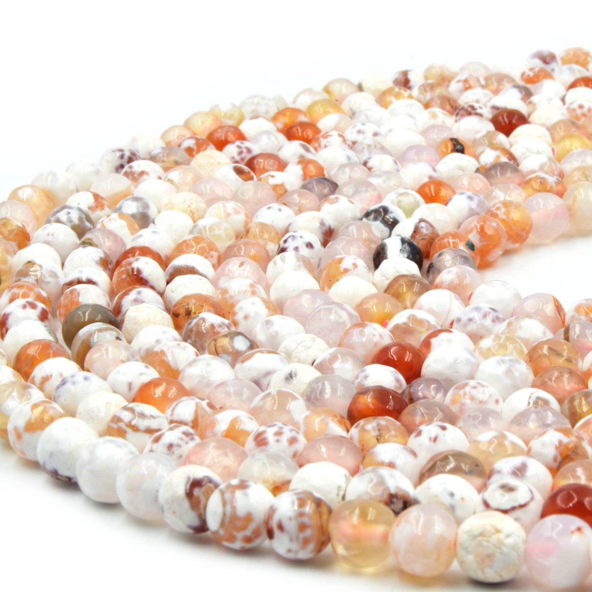 Fire Agate Beads | Dyed White Orange Faceted Round Gemstone Beads - 6mm Available
