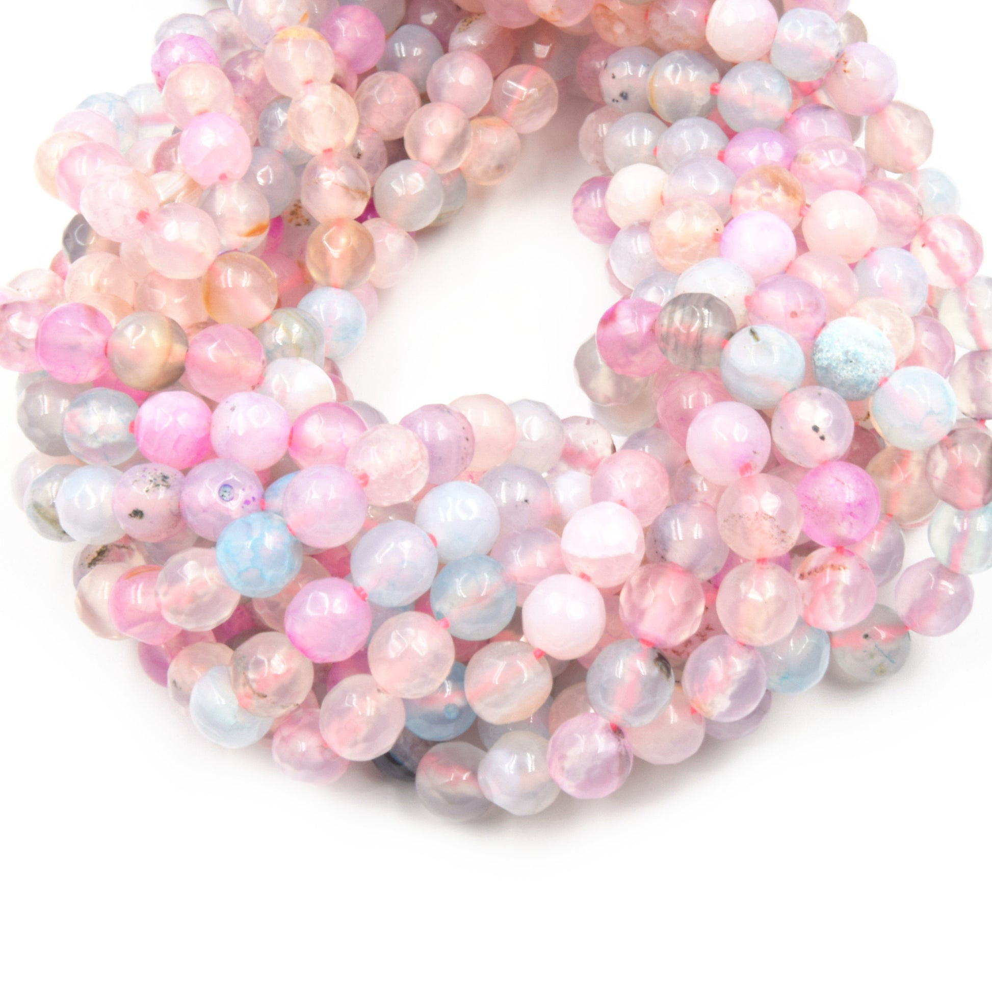 Agate Beads | 6mm Faceted Smooth Pale Pink Blue Yellow Round Gemstone Beads