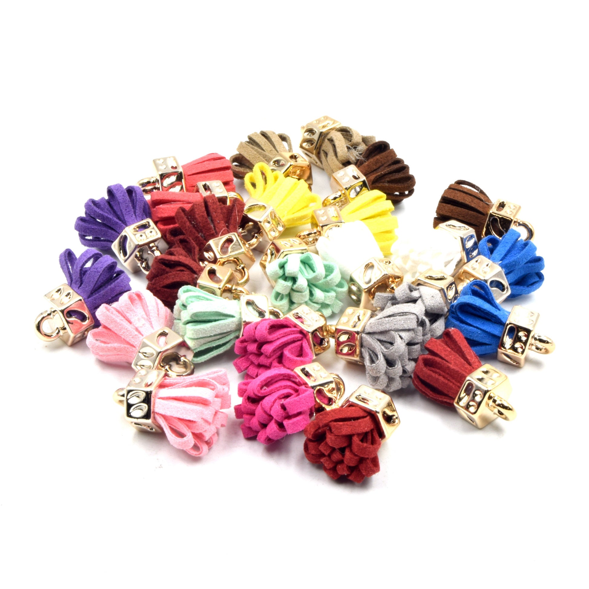 Tassels | One inch Faux Suede Mini Tassel with Light Gold Cap | Sold in packs of 5 | Purple, Pink, Brown, Blue, Yellow, Red, Green Pendants