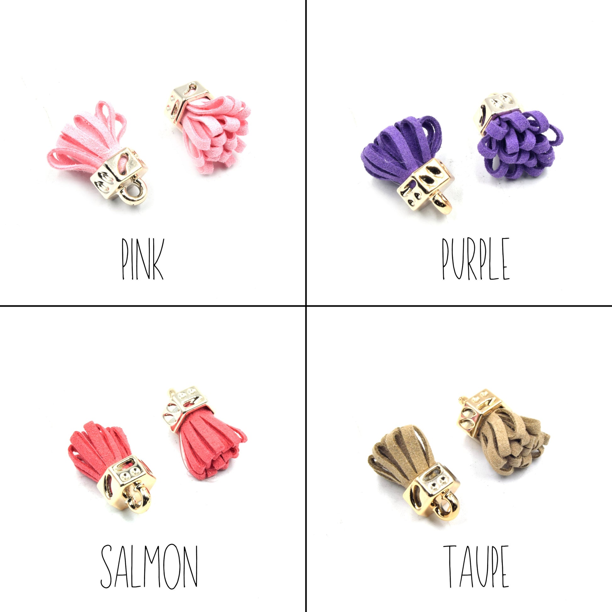 Tassels | One inch Faux Suede Mini Tassel with Light Gold Cap | Sold in packs of 5 | Purple, Pink, Brown, Blue, Yellow, Red, Green Pendants