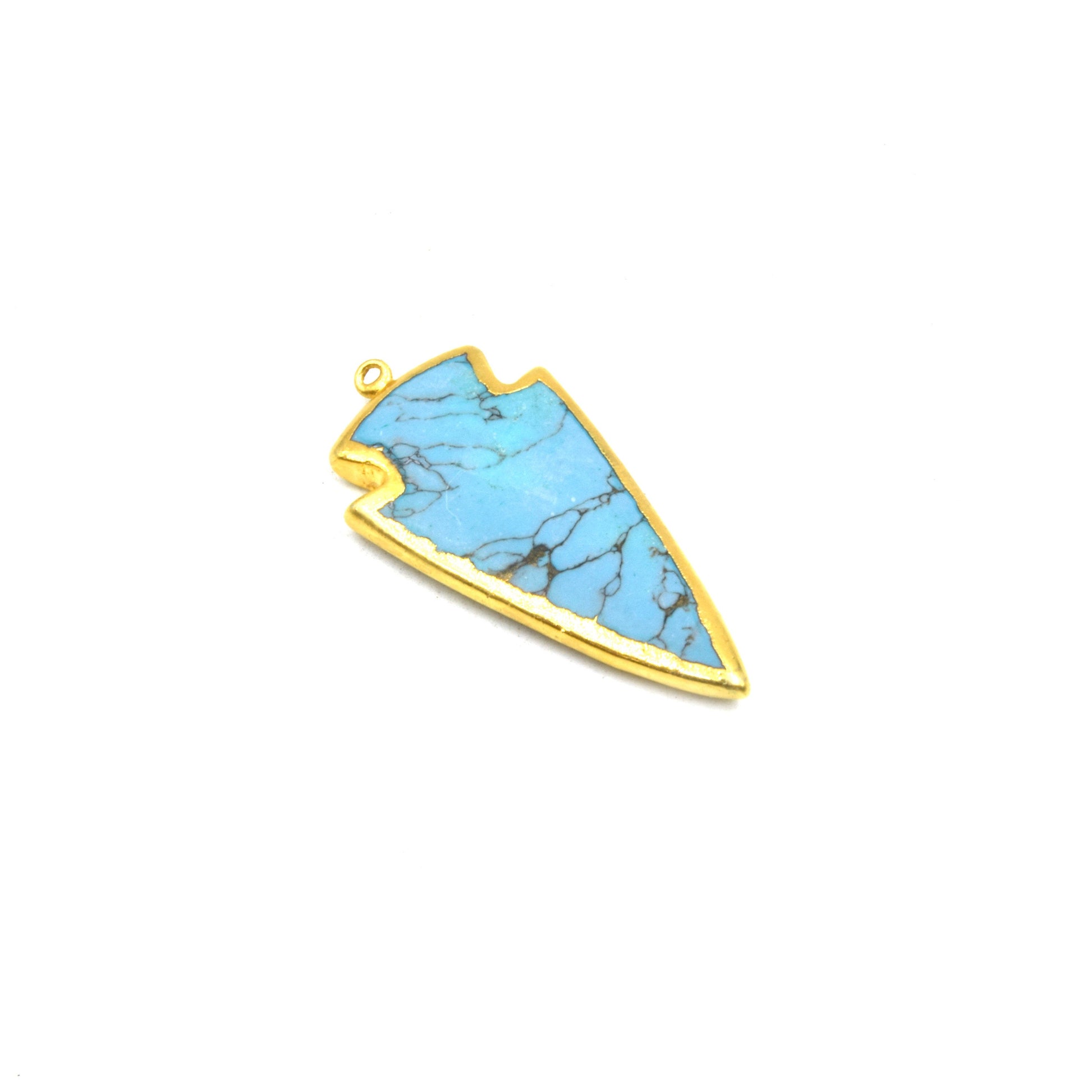 Howlite Pendant | Gold Electroplated Gemstone Pendant | Blue Veined Howlite Arrowhead