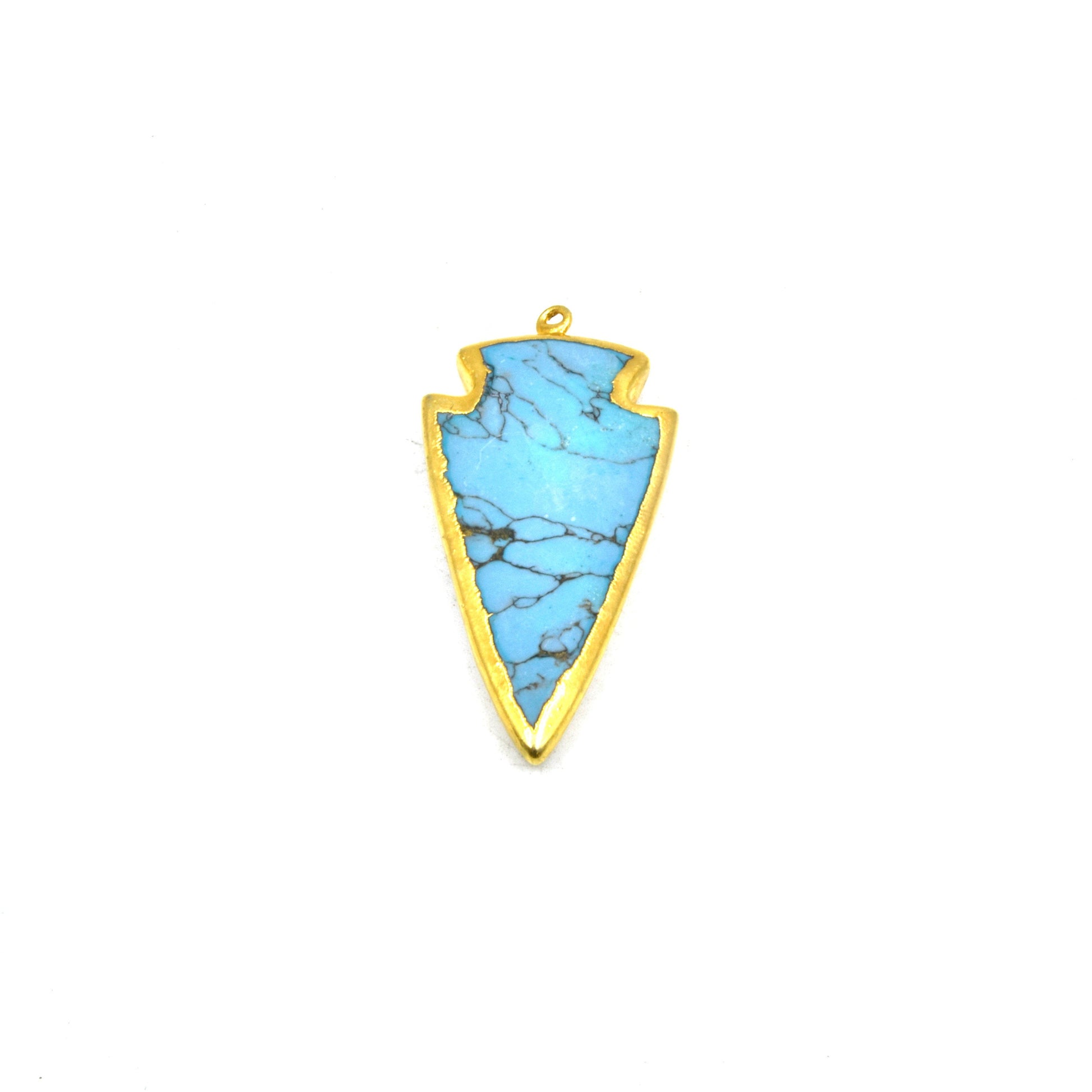 Howlite Pendant | Gold Electroplated Gemstone Pendant | Blue Veined Howlite Arrowhead