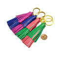 Leather Tassel | 3.25 Inch Tiered Tassel Keychain | Bicolor Leather Tiered Tassel |  Fuchsia, Blue, Red, Green Pendants