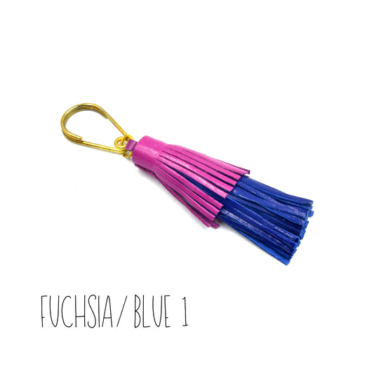 Leather Tassel | 3.25 Inch Tiered Tassel Keychain | Bicolor Leather Tiered Tassel |  Fuchsia, Blue, Red, Green Pendants