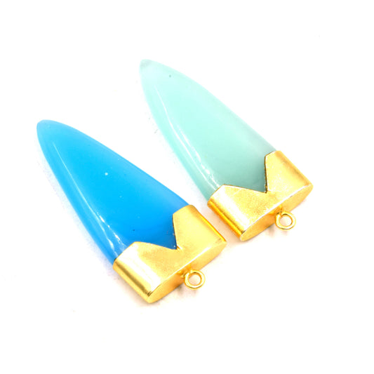 Gemstone Pendant | Chalcedony Pendant | Dagger/Spike Gold Electroplated Pendant | Limited Quantities Available