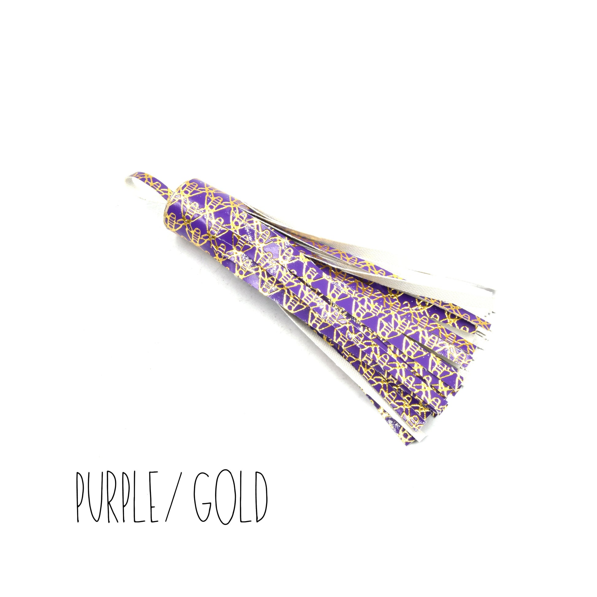 Tassels | 4.25 Inch Patterned Vinyl Tassel Pendant with 1/2 inch Loop | Metallic Tassels | Handmade Tassel