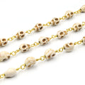 Howlite Skull Chain | Gold Plated Wrapped Rosary Chain | Dyed Howlite Skull Shaped Beads | Black Red White Pink Blue Available