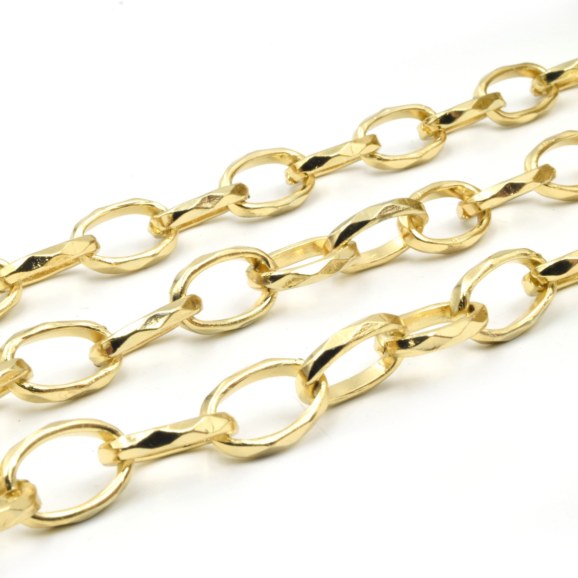 Copper Link Chain | Gold Plated Hammered Oval Link Chain | Two Sizes Available | Sold by the foot