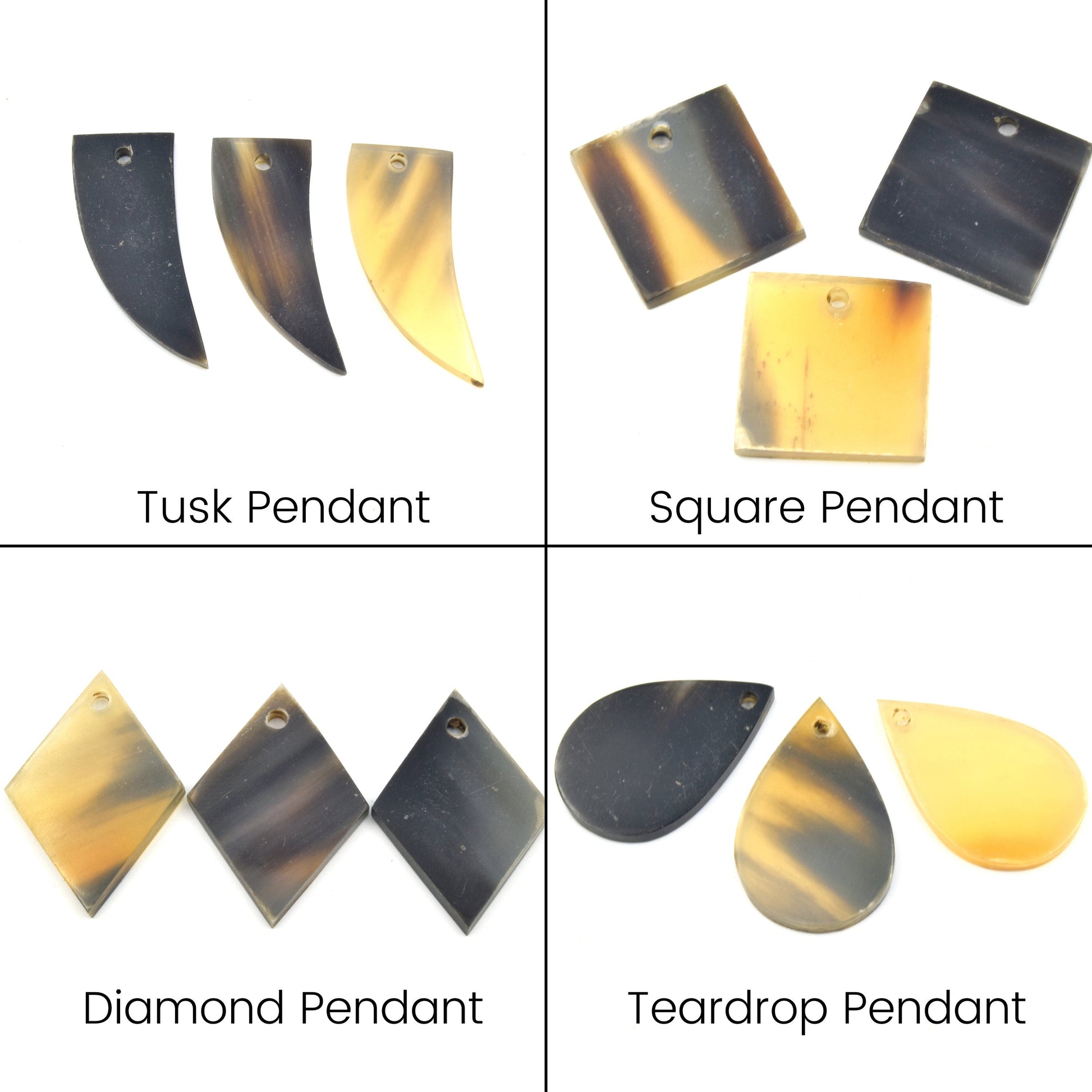 Natural Horn Components | One Inch Star Moon Circle Rectangle Triangle Diamond Pendants & Connectors | Brown Black Horn Pendants
