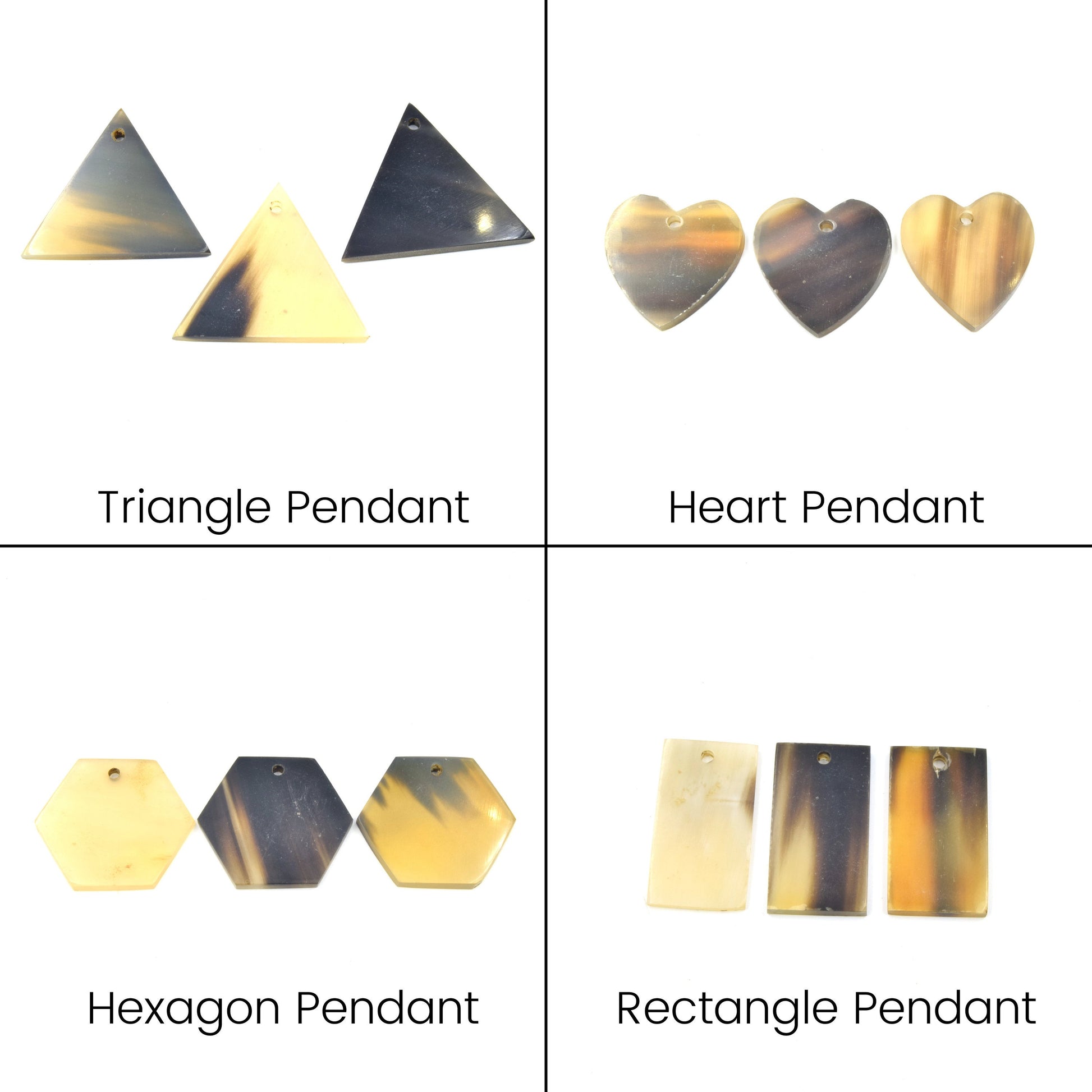 Natural Horn Components | One Inch Star Moon Circle Rectangle Triangle Diamond Pendants & Connectors | Brown Black Horn Pendants
