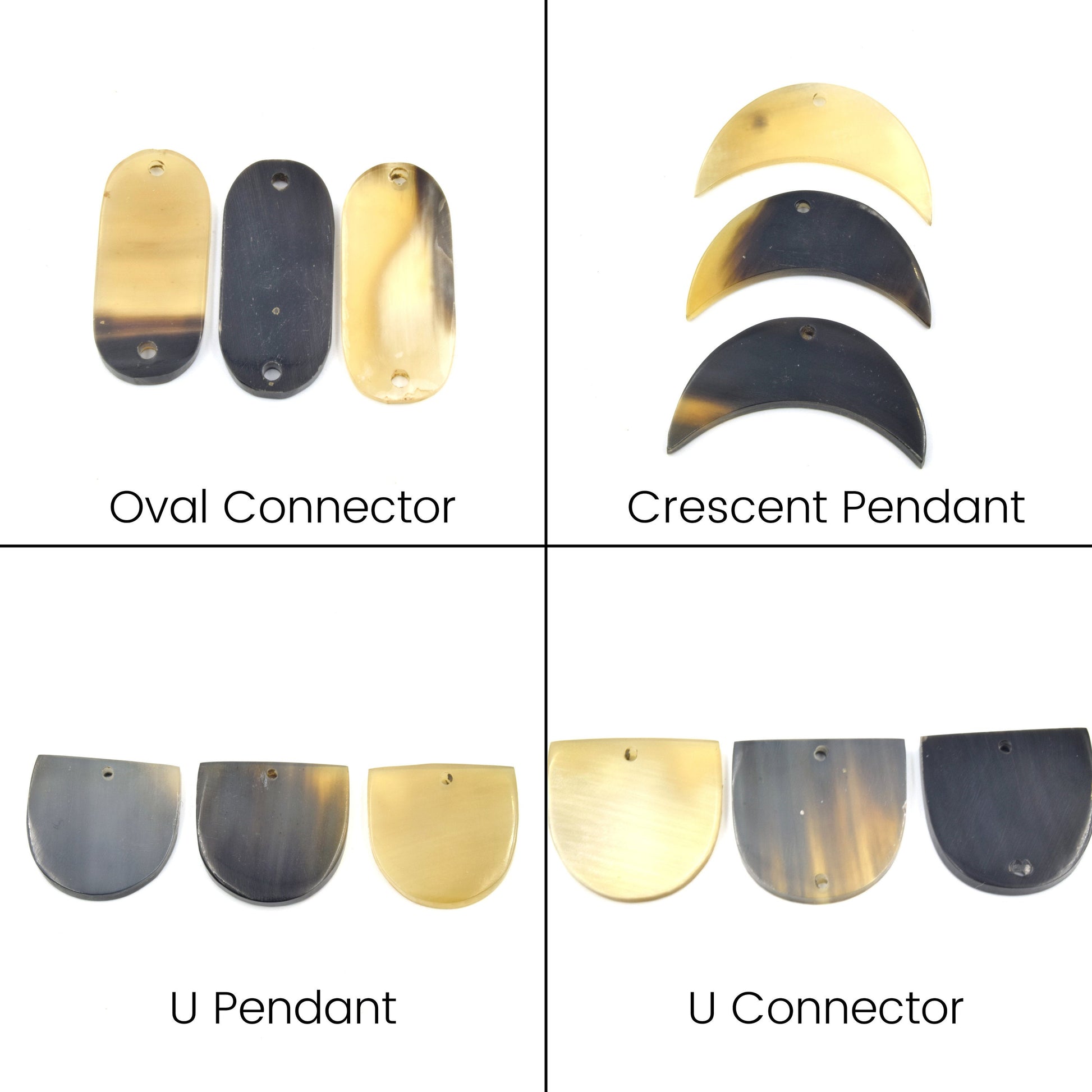 Natural Horn Components | One Inch Star Moon Circle Rectangle Triangle Diamond Pendants & Connectors | Brown Black Horn Pendants
