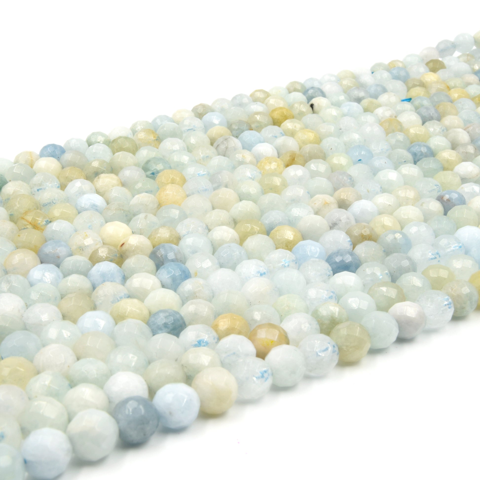 Aquamarine Beads | 6mm Faceted Natural Mixed Blue Aquamarine Round Beads | Sold by 16" Strands
