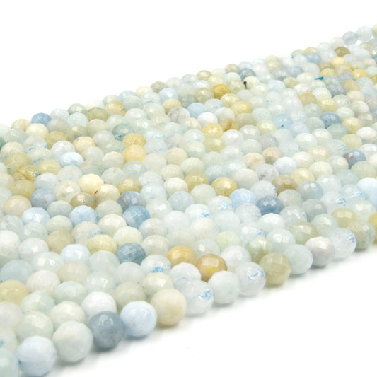 Aquamarine Beads | 6mm Faceted Natural Mixed Blue Aquamarine Round Beads | Sold by 16" Strands