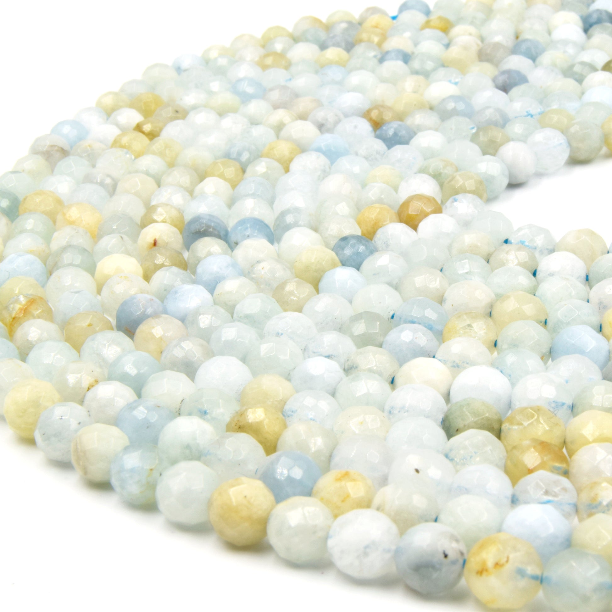Aquamarine Beads | 6mm Faceted Natural Mixed Blue Aquamarine Round Beads | Sold by 16" Strands