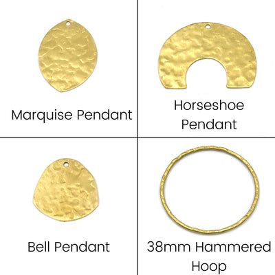 Hammered Copper Components | Gold Plated Copper Jewelry Components | Hammered Pendants and Connectors | Moon Hoop Crescent Square Components