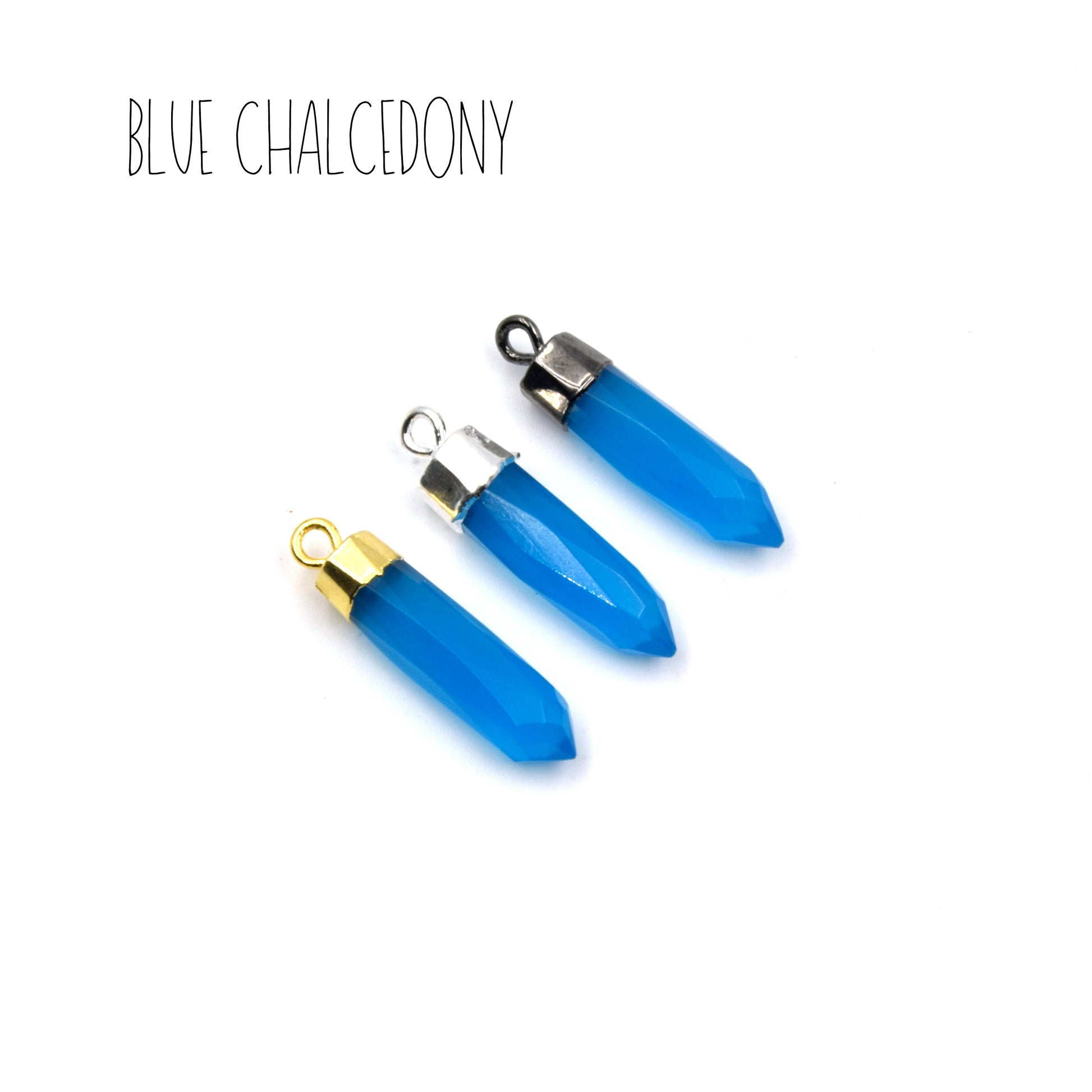 Gemstone Pendant | One Inch Electroplated Point Pendants | Gold Silver Gunmetal | Onyx Peach Moonstone Lapis Chalcedony Turquoise Charms