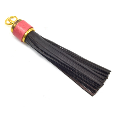 Leather Tassel | 3.25 Inch Tassel Pendant with Wrapped Gold Cap - Attached Ring | Black Leather Tassel | Brown Leather Tassel
